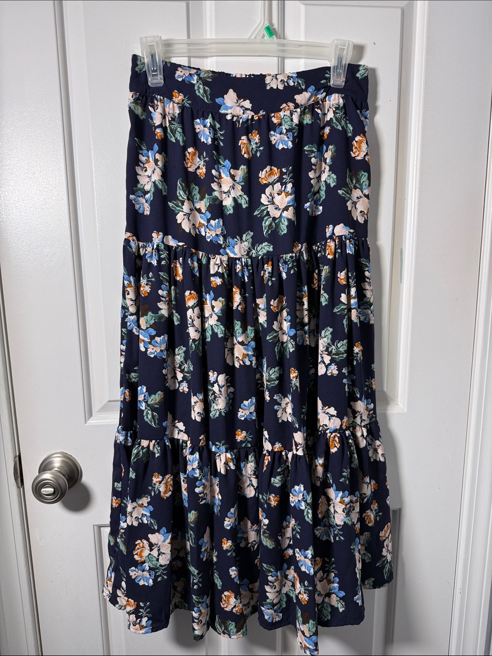 LC Lauren Conrad Navy Floral Tiered Maxi Skirt